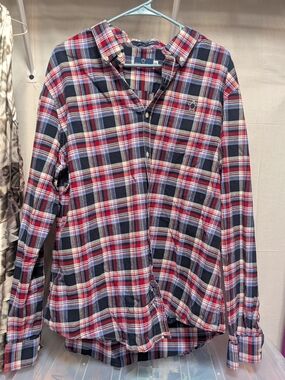 Simply Southern Men's Red, Navy & White Plaid Button-Up Shirt